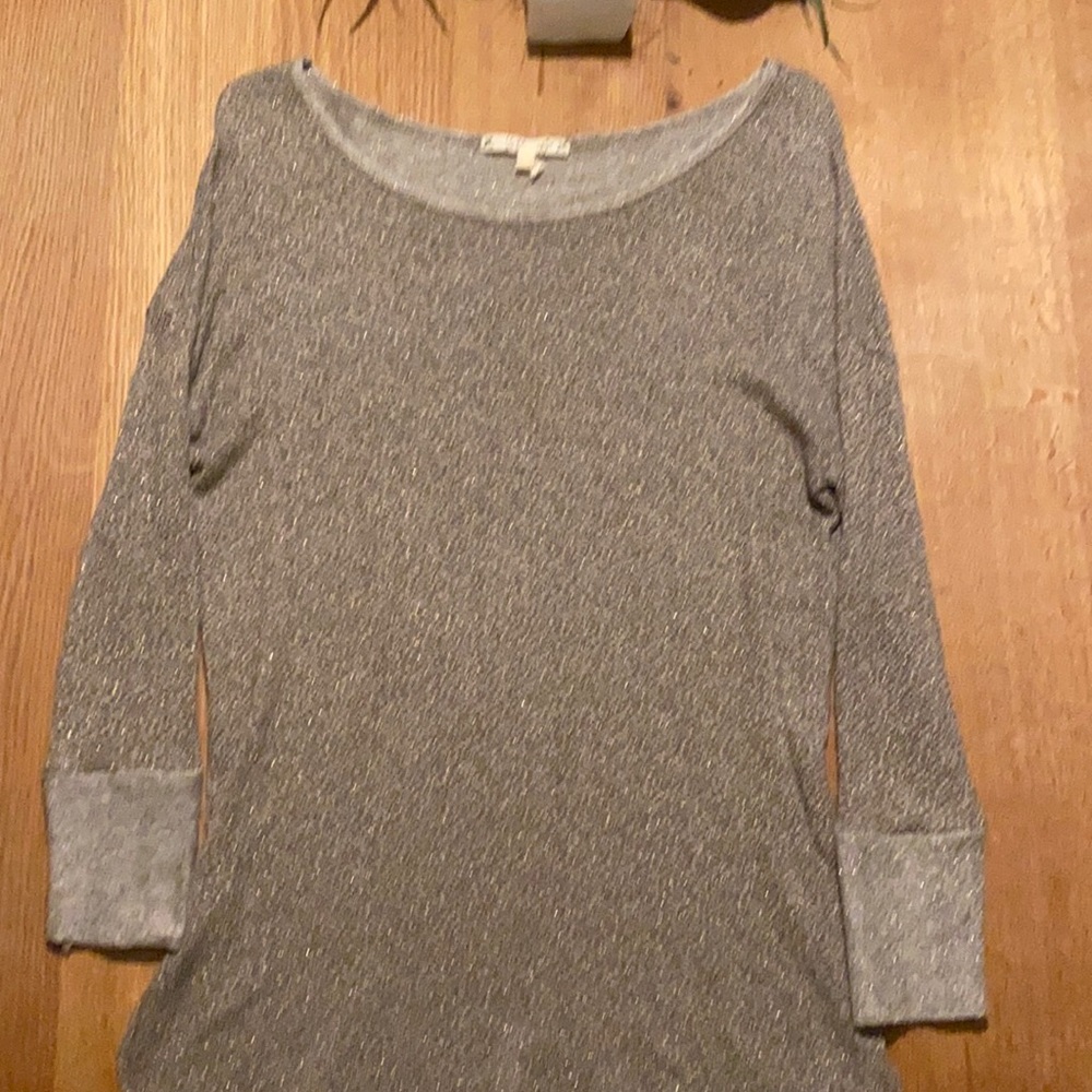 Soft by Joie gold threaded mocha ballet neck top